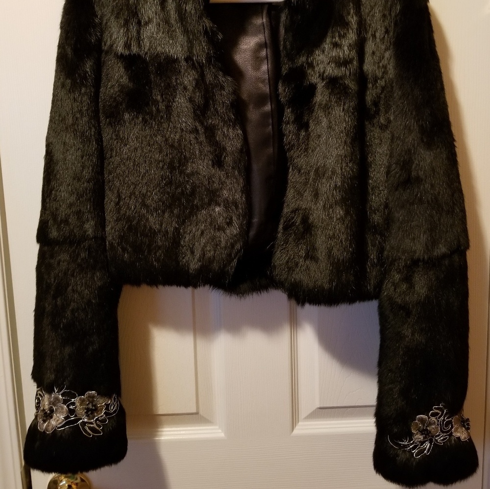 SHINE New York- Black Rabbit Fur cropped coat